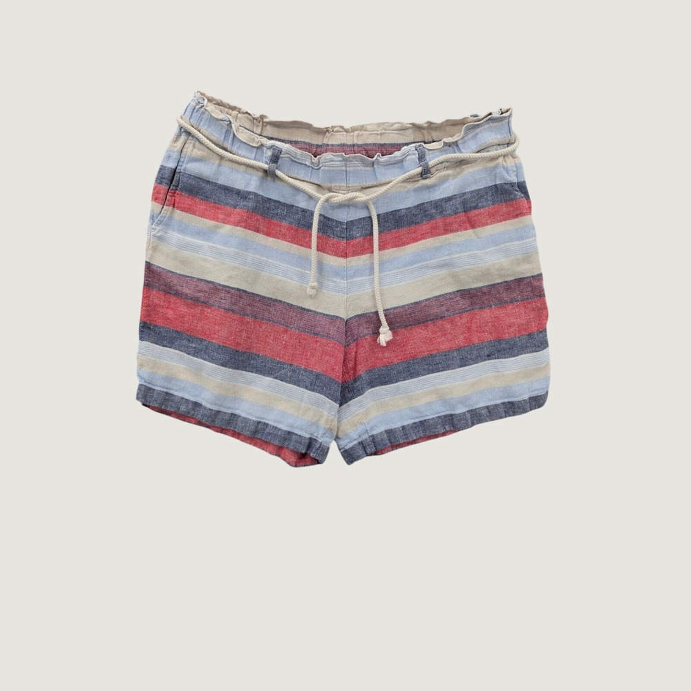J. Jill Love Linen Striped Shorts Large Red White Blue Nautical Paperbag Waist